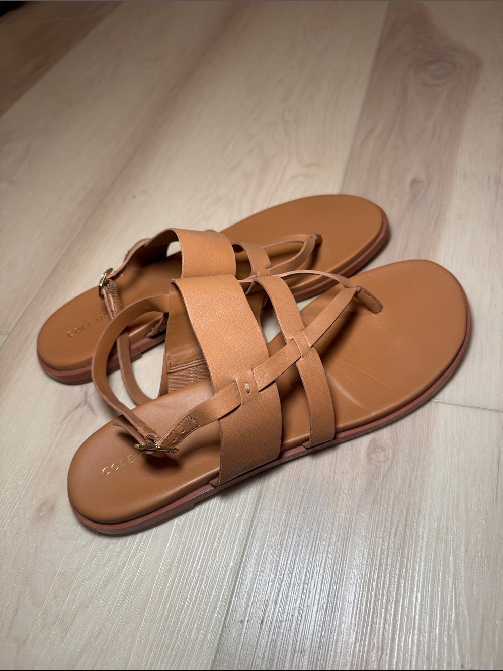 Cole Haan Cognac Leather Strap Flat Sandals